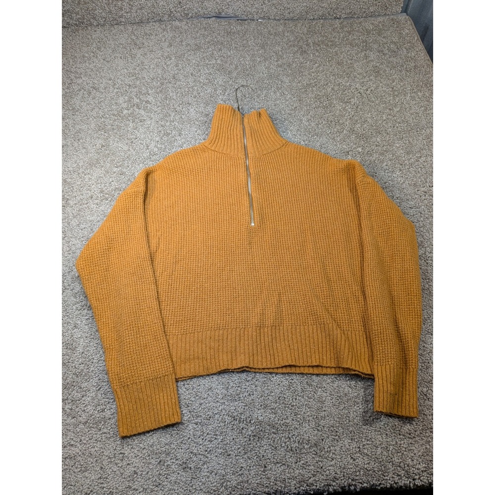 William Rast Womens Mustard Yellow Waffle Knit Quarter Zip Sweater Large